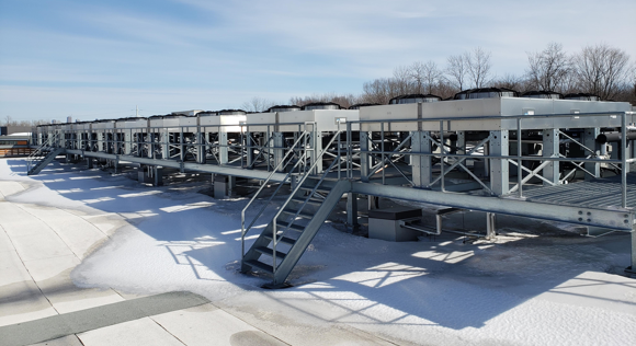 stairs leading to data center cooling units