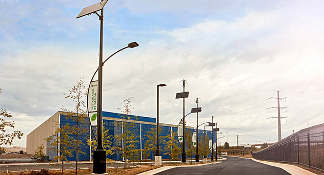 solar powered lightposts outside data center